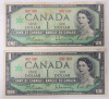 Two (2) 1967 (1867-) Canadian Bank of Canada Centennial of Canadian Confedration One Dollar Bank Notes