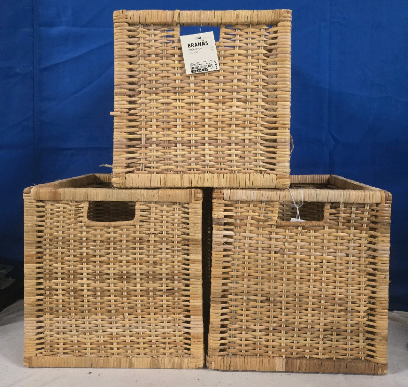 3 Pcs | Branäs Wicker Storage Bins | Measures 13" x 14" x 13"