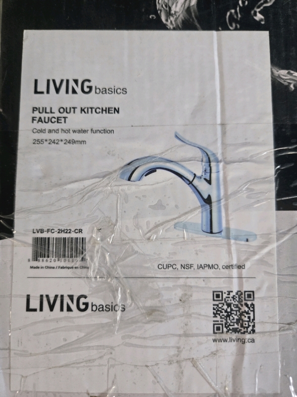 New | Living Basics Pull Out Kitchen Faucet | 255mm x 242mm x 248mm