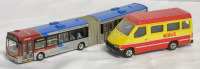 2 Corgi Diecast Buses - Ford Transit Mini Bus & Wright Artic Bus