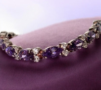 925 Sterling Silver Amethyst & Clear CZ Line Bracelet