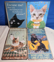 4 New | Metal Wall Signs Cat Themed | Signs Measure 8" x 12"
