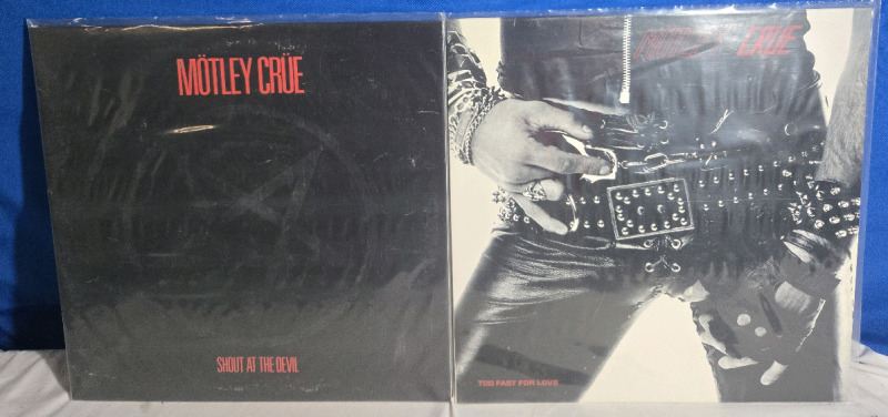 2 Vinyl Albums - Mötley Crüe; Too Fast For Love & Mötley Crüe Shout At The Devil LP Records