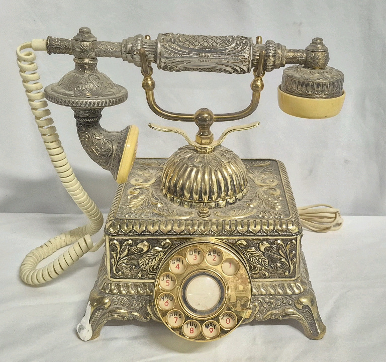 French Victorian Style Rotary Dial Telephone - 10" Wide & 9.75" Tall