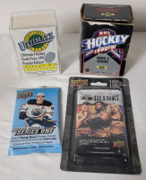 NHL Hockey & AEW Wrestling Trading Cards . 2022-23 UD Hockey & 2023 UD AEW Wrestling Sealed Packs , 1990 UD NHL Hockey Singles & 1991 Ultimate Hockey Draft Picks