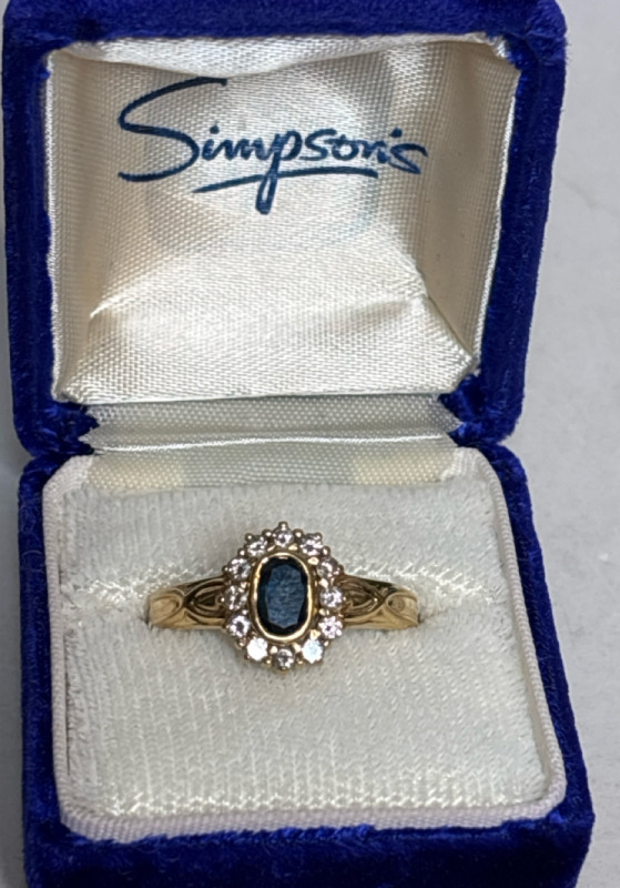 750 -18K Yellow Gold Diamond & Sapphire Statement Ring Size 9.5