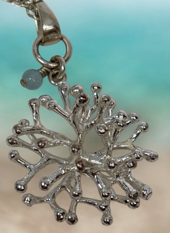 Silver Coral Reef Necklace Small Aquamarine Detail Bead