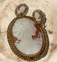 Gold Filled Carved Shell Cameo Brooch / Pendant Gold Filled Earrings