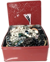 Large Biscuit Tin full of Assorted Jewelry | 8.5" x 9.2" x 4" Tall