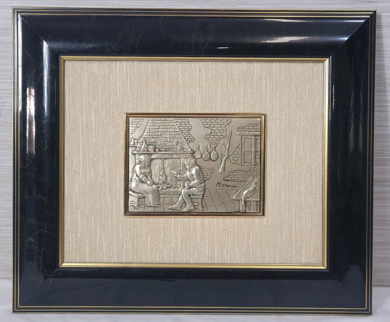 MOROUI Sterling Silver Tooling Embossed Foil Framed Wall Art . Measures 7"×5" and frame measures 19"×16"