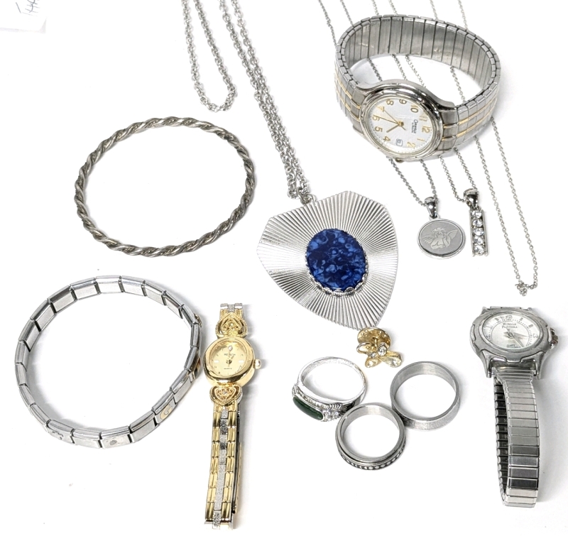 Ganzo Italia Carlito Expansion Charm Bracelet, 3 Rings (One Has the Full Lord's Prayer!), Revlon, Royale Pantera, Caravelle by Bulova Watches, 3 Necklace, 1 Chain & Guardian Angel Lapel Pin