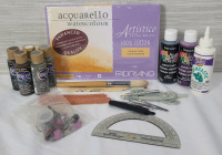 Arts , Crafts & Hobby Lot . Watercolour Paper (new) , 7 Acrylic Paints , Dremel Tool Bits , 4 Paint Brushes plus more