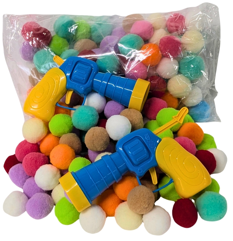 2 New Plastic Pop-Guns with 150+ Fuzzy Soft Foam Balls | Just Pull Back, Load Your Ball + Fire!