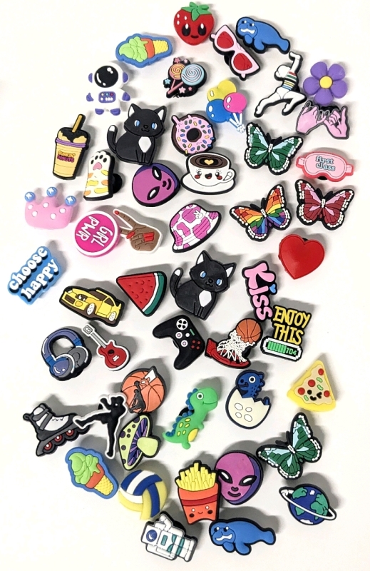 50 New Assorted Silicone Croc Shoe Charms | Most Around 1" Long