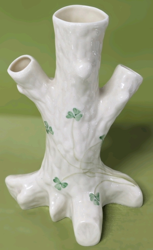 BELEEK Ireland Bone China Shamrock Triple Tree Trunk Bud Vase | Brown Stamp | 6.5" Tall