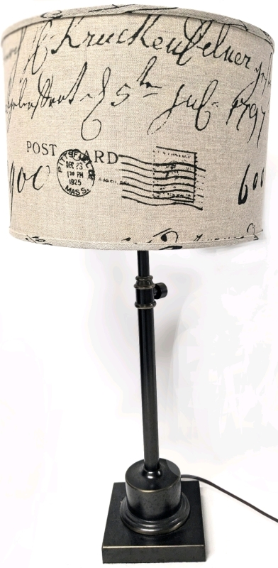 Modern Table Lamp with Adjustable Height & Retro Letter-Print Shade | 25.75" - 30.25"