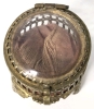 RARE Tiny Antique Brass Casket Trinket Box w Original Liner & Glass Top | 1.5" Tall - 3