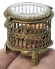 RARE Tiny Antique Brass Casket Trinket Box w Original Liner & Glass Top | 1.5" Tall - 5