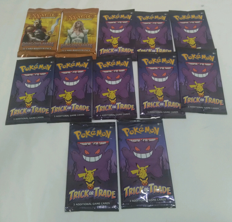 New Big Trading Card Game Booster Pack Lot 10 Sealed Pokemon Trick Or Trade 3 Card Packs & 2 Sealed Magic The Gathering Dragon Maze Booster Packs