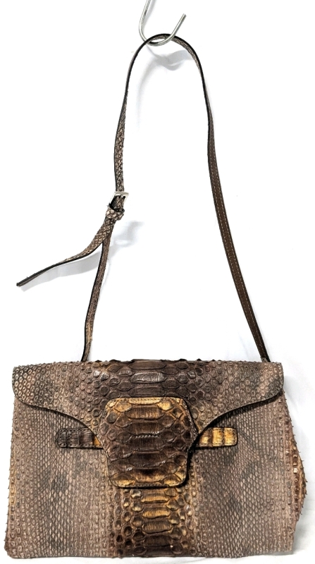 Vintage SILVANO BIAGINI Italy Real Python Skin Purse w Removable Strap | 11.5" x 7.75", Strap 32"