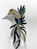 Amazing Rhinestone 6 Inch Bird Brooch Greens & Blue Enamel