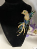 Amazing Rhinestone 6 Inch Bird Brooch Greens & Blue Enamel - 2