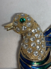 Amazing Rhinestone 6 Inch Bird Brooch Greens & Blue Enamel - 5