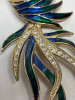 Amazing Rhinestone 6 Inch Bird Brooch Greens & Blue Enamel - 6