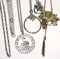 6 Assorted Silver & Gold Tone Statement Necklaces & Chains incl Acrylic Magnifying Lens | Up to 58" Long