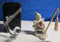 2 Pcs | Ceramic Clown Pen Holder & Handmade Glass Dolphin Ornament | Tallest Piece Measures 4¼" Tall