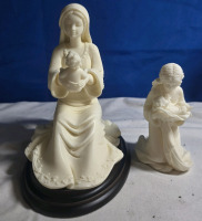 2 Pcs | Elegant Mary Holding Baby Jesus Ceramic Statuette On Detached Base 6.5" Tall | & Madonna Holding Child Ceramic Statuette 4" Tall