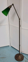 Retro One Light Floor Lamp w/Green Glass Shade & Tilting Light . Measures 56" Tall . Tested Working , bulb not included