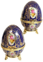 Twin LIMOGES France Fabergé-Style Porcelain Egg Trinket Boxes | 3.6" Tall