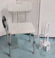 Shower Chair w/One Arm Rest & Bathtube Safety Handle . Chair is average adult size , Arm Rest can be moved to either side