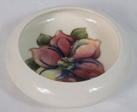 Vintage Moorcroft Pottery Footed Bowl . Measures 4.5" diameter . Crazing present . 2 minor chips along footed edge