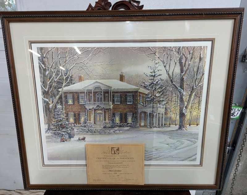 Signed Serialized Framed Print of Trisha Romance's White Christmas With Certificate of Authenticity. Measures 33" by 27.5" with Frame. 686/7190