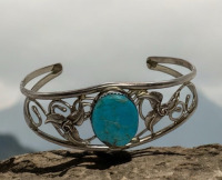 Sterling Silver DB Navajo Turquoise Open Cuff Bracelet Sterling Overlay Stamped Signed