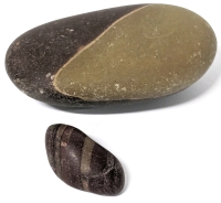 2 Shiva Lingam Stones : Palm-Sizes Egg & Mini Striped Version | 1.4" - 3.4" Long, 178.5g Total Weight