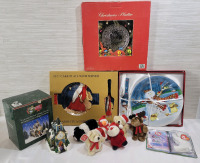 Festive Christmas Lot : Three (3) Serving Trays , Mini Plush Toys , TY Bear & Church Clock (requires battery)