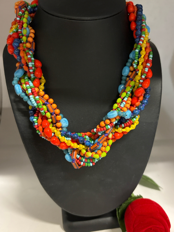 Torsade Multi Colour Vibrant Glass Bead Collar Necklace GLOWS