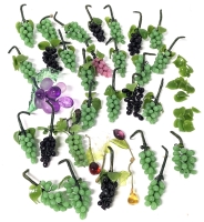 Assorted Glass & Polished Green Stone Grape Clusters & Stemmed Fruit | Most Around 4" Long