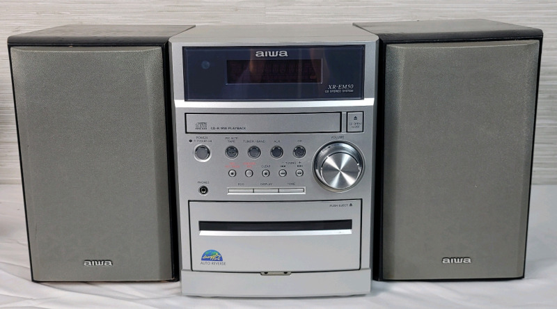 AIWA XR-EM50 CD / AM/FM Radio / Cassette Stereo Bookshelf System . Tested Working , CD & AM/FM Working - Cassette Working but Chews Tapes