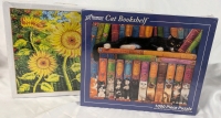 2 New Sealed 1000 Piece Puzzles. "Cat Bookshelf" (30" by 24") & Sunflowers (50cm by 75cm.)