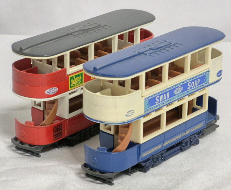 2 1987 Matchbox Diecast Yesteryear Tramcars - Double Deck 4" Long