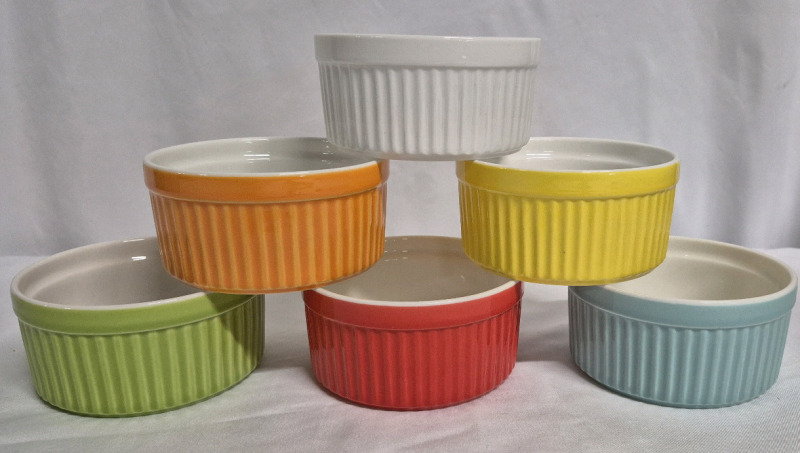 6 New Colourful Ramekins - Creme Brulee / Ice Cream Bowls