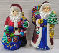 Two (2) Mercury Glass SANTA CLAUS Figures . Measures 13.5" & 14" tall . Some flaking to paint on bottom edges