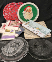 Great Christmas Entertaining Lot - 10 Glass/Metal/ Plastic Platters + Napkins