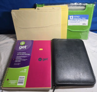 New | Home Office Lot, Includes 13 Pocket Clear Thru File, 2 Packs Of 3+ Paper Files, 3 Subject NoteBooks & Leatherlike Binder