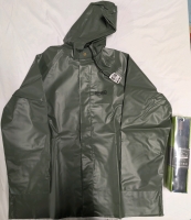 New Ranpro Green Hooded Rain Jacket Size Men's Large Retails For $82 PVC Coated Polyester With "The Ultimate Umbrella"