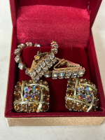 Magnificent Signed LISNER Rhinestone Earrings Rhinestone Sweater Fur Clip